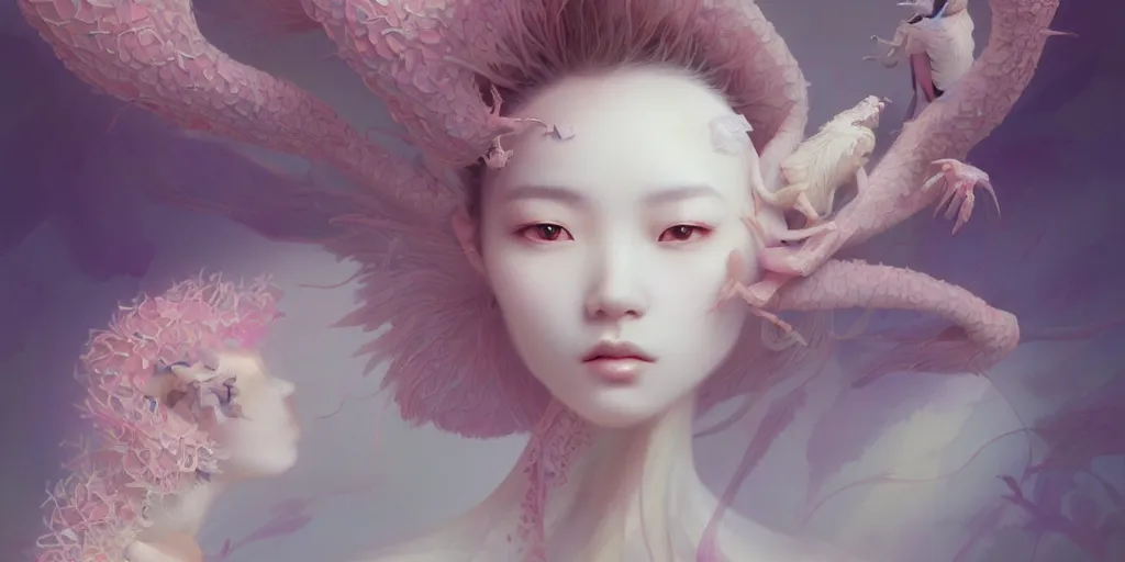 Image similar to breathtaking delicate detailed concept art painting creature, by hsiao - ron cheng, bizarre compositions, exquisite detail, pastel colors, ornate background, 8 k