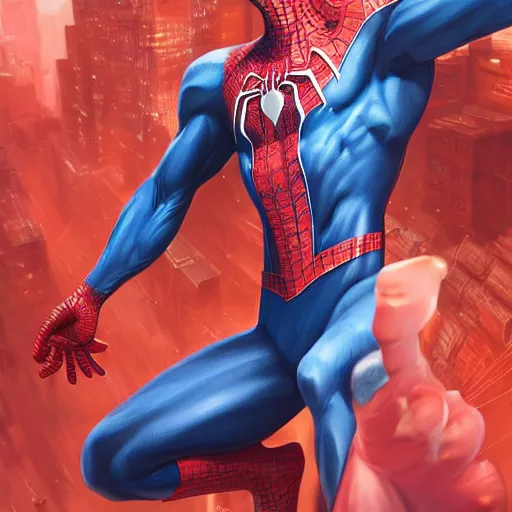 Image similar to unmasked spiderman , muscular, extremely detailed eyes, fantastic details full face, mouth, trending on artstation, pixiv, cgsociety, hyperdetailed Unreal Engine 4k 8k ultra HD, Stanley Artgerm Lau, WLOP, Rossdraws, James Jean Marc Simonetti Ruan Jia and Mandy Jurgens and Artgerm and William-Adolphe Bouguerea Sakimichan