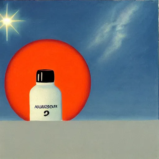 Prompt: an austronaut in a bottle, in the style of Rene Magritte,