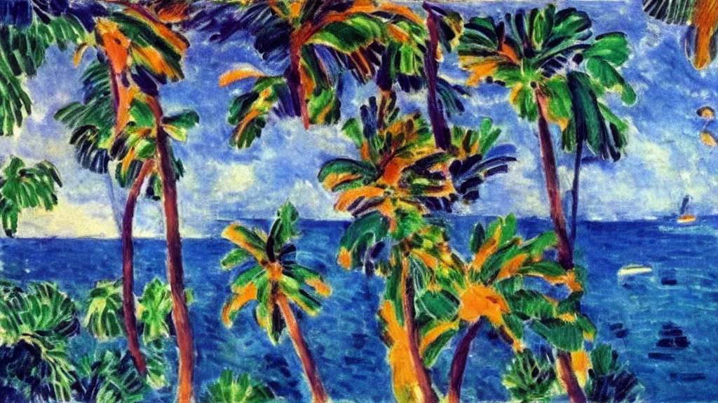 Prompt: tropical the island breeze all of nature wild and free, cinematic lighting, superb resolution, by henri matisse