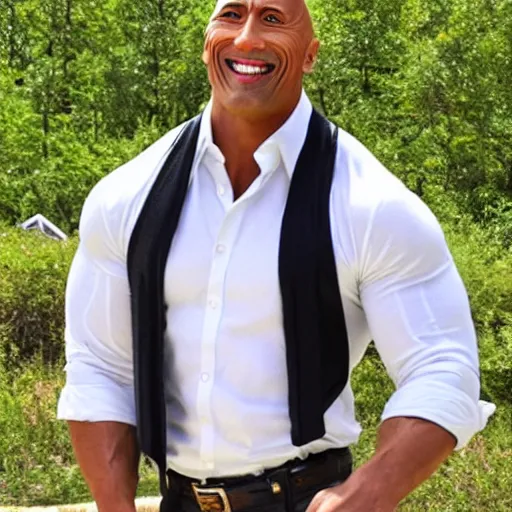 Prompt: a pretty picture of dwayne the rock johnson dressed as a schoolgirl