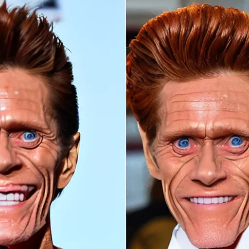 Image similar to willem dafoe doing drag as a contestant in the reality tv show, rupaul's drag race