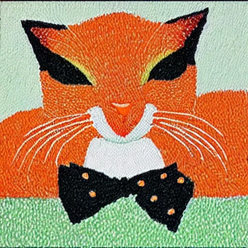 Image similar to “orange cat at a wedding, pointillism”