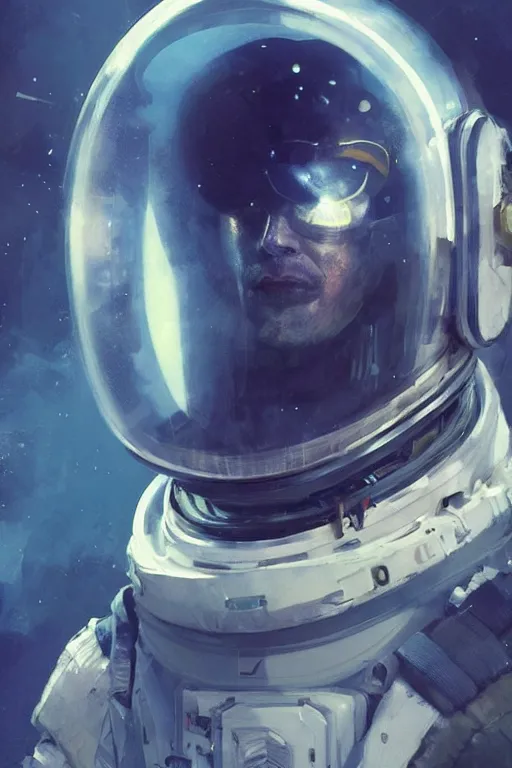 Prompt: portrait of an astronaut wearing a really cool and futuristic space helmet and stylish spacesuit, cyberpunk aesthetic by craig mullins, ruan jia, kentaro miura, greg rutkowski
