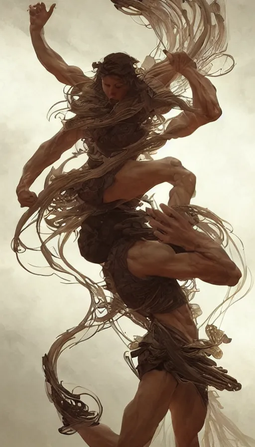 Image similar to fibonacci, sweaty, dynamic action pose, insane, intricate, highly detailed, digital painting, artstation, concept art, smooth, sharp focus, illustration, Unreal Engine 5, 8K, art by artgerm and greg rutkowski and alphonse mucha