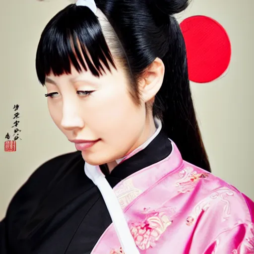 Prompt: chinese woman with eyepatch, odango, twin ponytails, black cheongsam