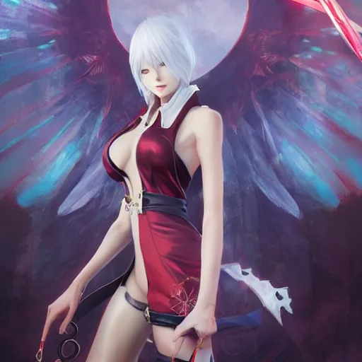 Image similar to beautiful anime art of Lady from devil may cry by WLOP, rossdraws, Logan Cure, Mingchen Shen, BangkuART, sakimichan, yan gisuka, JeonSeok Lee, zeronis, Chengwei Pan on artstation