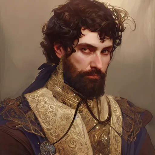 Image similar to georgian nobleman, portrait, D&D, fantasy, highly detailed, digital painting, artstation, concept art, sharp focus, illustration, art by artgerm and greg rutkowski and alphonse mucha