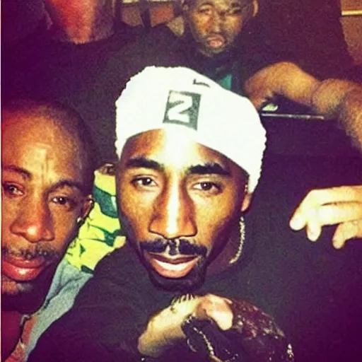 Prompt: photo of 2 pac partying today, he's still alive.