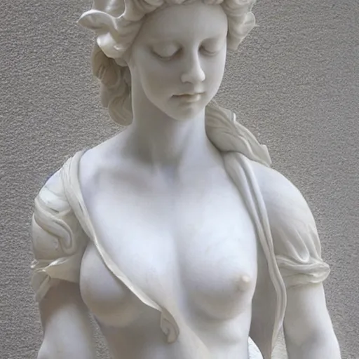 Prompt: sculpture of a woman, white, intricate, elegant, highly detailed, sculpture art by michelangelo