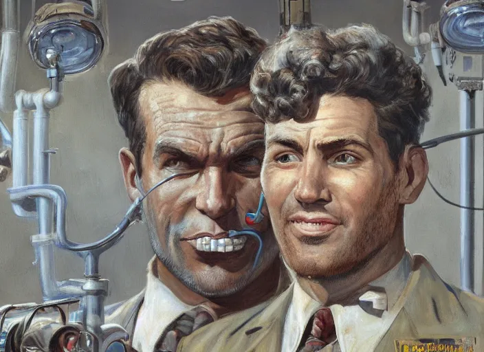 Image similar to a highly detailed fallout portrait of a dentist, james gurney, james jean