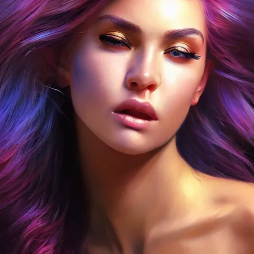 Prompt: electric woman, cute - fine - face, pretty face, oil slick hair, realistic shaded perfect face, extremely fine details, realistic shaded lighting, dynamic background, artgerm, 8 k ultra realistic, highly detailed, ivan aivazovsky