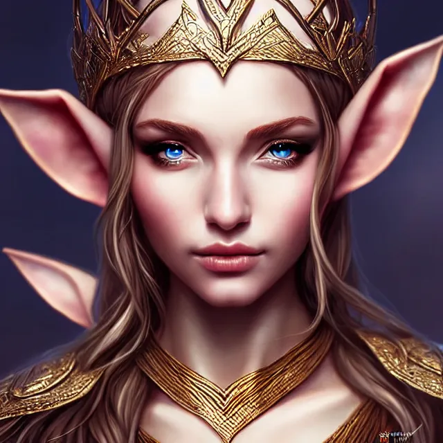 Image similar to beautiful elf queen, highly detailed, 4 k, hdr, smooth, sharp focus, high resolution, award - winning photo, artgerm, photorealistic