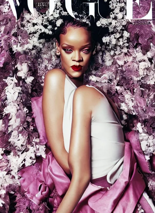 Image similar to rihanna styled by nick knight posing in an expensive mansion setting, vogue magazine, highly realistic. high resolution. highly detailed. dramatic. 8 k. 4 k.