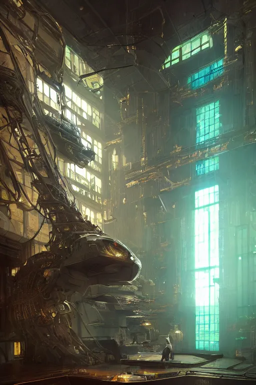 Image similar to Digital conceptl art, very highly detailed solarpunk Haker that haking siting inside the giant very highly detailed solarpunk computer, by Hiromasa Ogura, very highly Detailed digital concept art by Greg Rutkowski, Dimensional Cyan Gold LED light, rendered in Octane Render