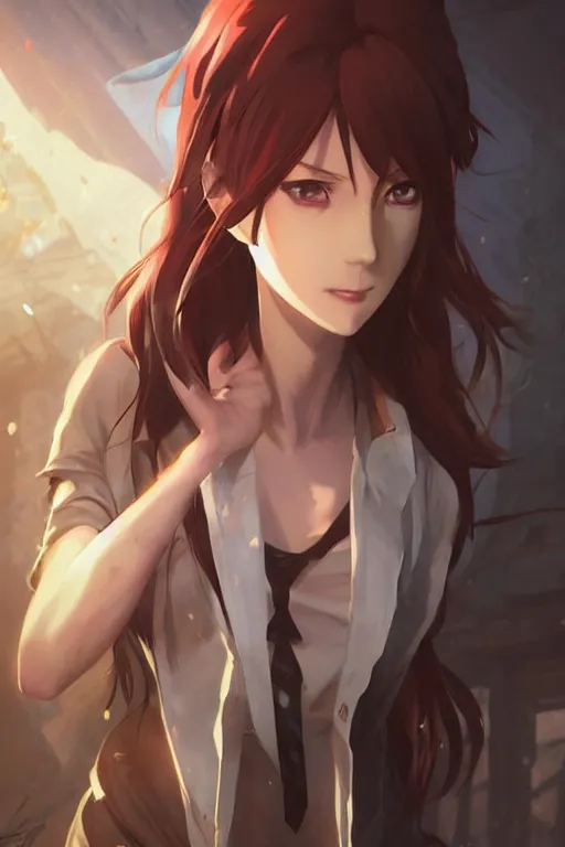 Image similar to Makise Kurisu from Steins;Gate, dungeons and dragons portrait, concept art, sharp focus, illustration, art by Jordan Grimmer and Wojtek Fus and greg rutkowski