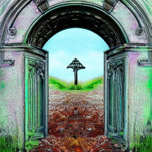 Image similar to Meadow. Ornate doorway with a portal to another dimension. Mixed media, Digital Art and AF-S NIKKOR 10-200mm F2.8G ED.