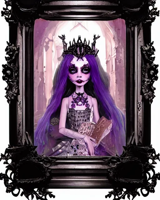 Prompt: baroque bedazzled gothic royalty frames surrounding a watercolor portrait of monster high draculaura doll, stephen bliss, unreal engine, by greg rutkowski, loish, rhads, makoto shinkai and lois van baarle, ilya kuvshinov, rossdraws, global illumination, radiant light, detailed and intricate environment, watercolor lighting