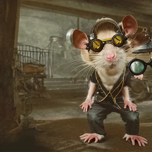 Prompt: a rat with steampunk googles, by gregory crewdson