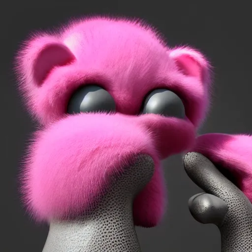 Image similar to extremly detailed micrphone made of pink fluffy fur, photorealistic, high details, 8 k, sharp focus, octane render, volumetric light