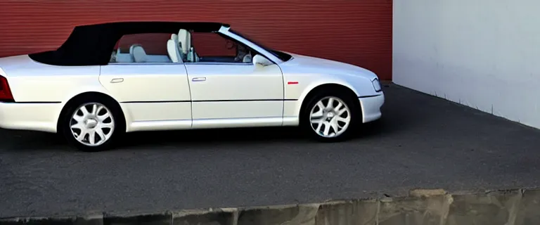 Image similar to Casablanca White Audi A4 B6 Avant Convertible (2002), red leather interior, created by Barclay Shaw