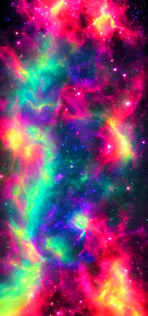 Image similar to Deep space scene nebula. Artgerm. psychedelic. neon colors