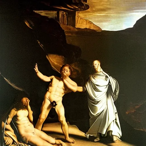 Image similar to elon musk in caravaggio landscape