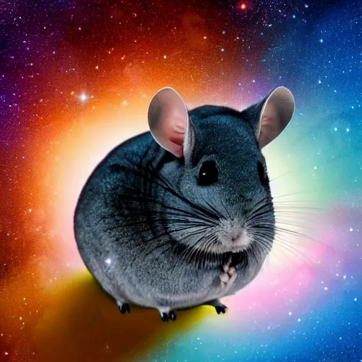 Image similar to chinchilla floating in space with galaxy in background