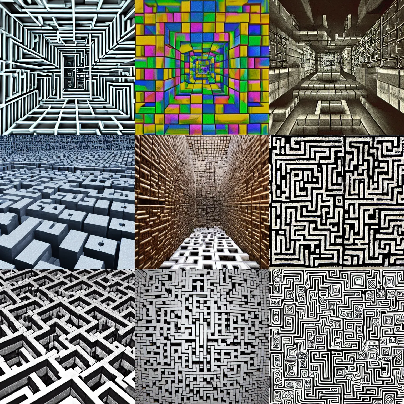 Prompt: the labyrinthine cubes,