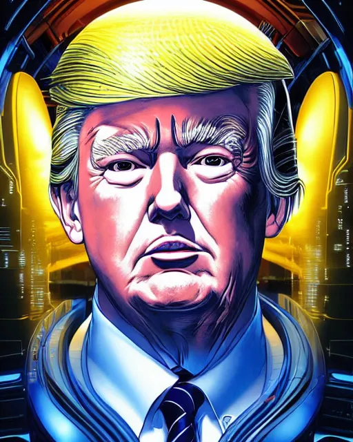 Prompt: portrait of trump, cybernetic enhancements, art by makoto shinkai and alan bean, yukito kishiro