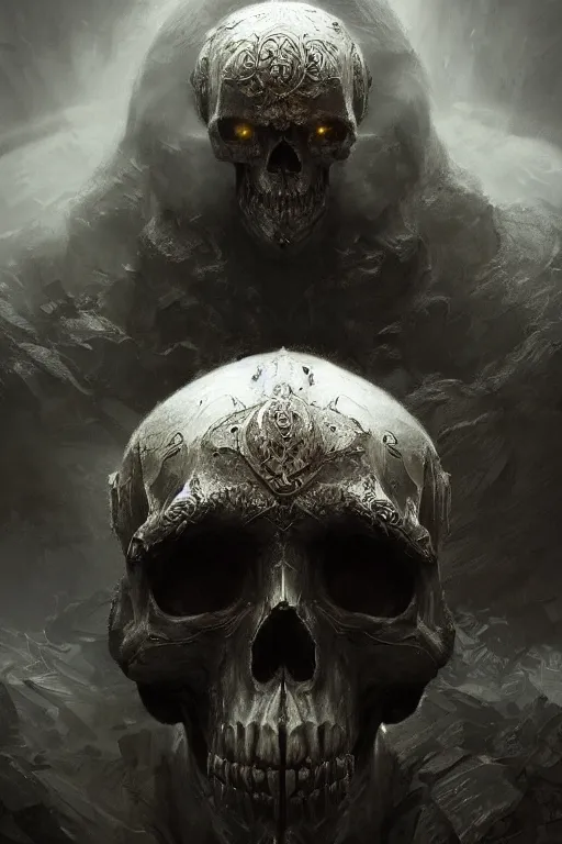 Image similar to skull god, close - up portrait, powerfull, intricate, elegant, volumetric lighting, scenery, digital painting, highly detailed, artstation, sharp focus, illustration, concept art, ruan jia, steve mccurry