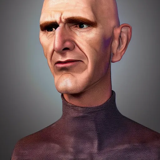 Image similar to A middle-aged Dr. Venture in real life with a hooked nose, a long gaunt face and skinny body and neck, very thin and bald, realistic, very realistic, hyperrealistic, highly detailed, very detailed, extremely detailed, detailed, digital art, oil painting, trending on artstation, headshot and bodyshot, detailed face, very detailed face, extremely detailed face, HD Quality, 8k resolution, very very detailed face, real life