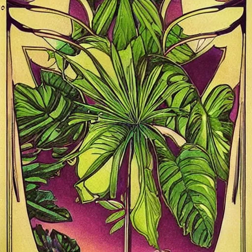 Prompt: beautiful art nouveau of tropical plants