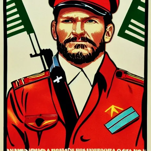 Prompt: communist propaganda poster portraying Dale Earnhardt Jr wearing a soviet officer uniform, 8k, very intricate, very detailed, dramatic,