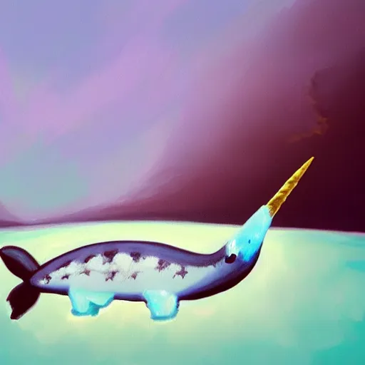 Image similar to a painting of a narwhal with a sandwich impaled on it's horn, trending on artstation, 8 k, unreal engine