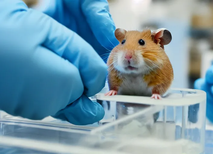 Image similar to film still of a hamster working in a research lab filling test tubes, 8 k