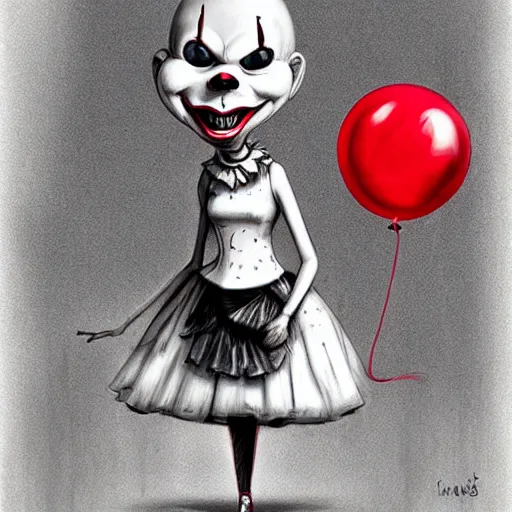 Image similar to surrealism grunge cartoon portrait sketch of a ghost with a wide smile and a red balloon by - michael karcz, loony toons style, pennywise style, horror theme, detailed, elegant, intricate