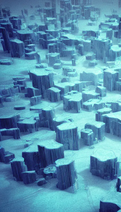 Image similar to a dystopian landscape made of electric blue eyes, Octane Render, cinematic