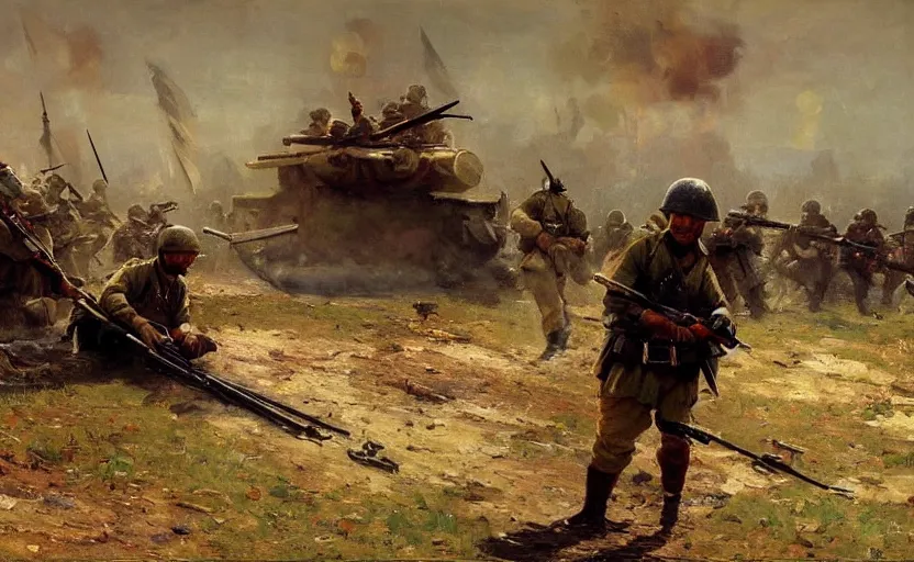 Image similar to high quality high detail painting by ilya repin, frontline, world war 3, hd