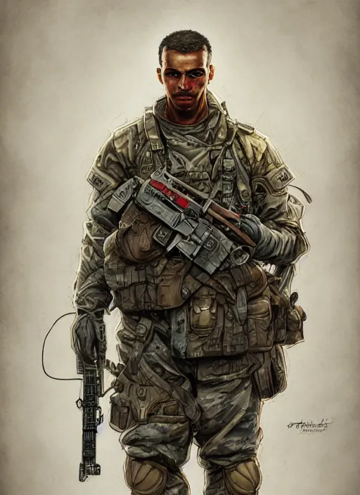 Image similar to handmade character portrait of a serious american soldier man, flowers growing on him, amaratyllis, hydrangea, chrysanthemum, hyacinth, in the style of artgerm and enki bilal and bastien lecouffe - deharme, wlop, line art, watercolor, cinematic lighting, hyperdetailed, hyperrealistic