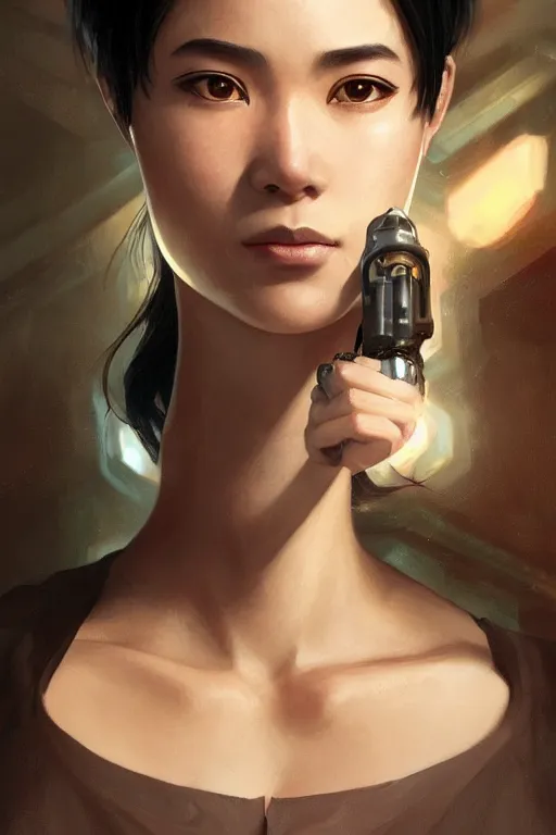 Image similar to science-fiction character portrait of Nakamura Aya, black hair cut in a bob, perfect facial features, highly detailed, digital painting, artstation, upper body, concept art, smooth, sharp focus, illustration, art by artgerm and greg rutkowski and alphonse mucha