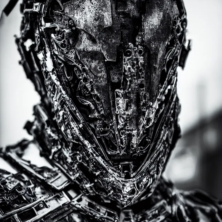 Prompt: face portrait spinal biomechanical matte black exoskeleton armor masked people from future tokyo fashion photography, artistic photography, beautiful hypebeast 8K intricate detailed fashion promo