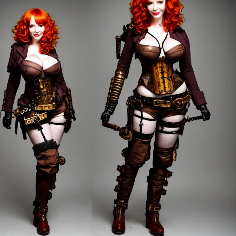 Prompt: full body photograph of christina hendricks as a steampunk warrior, extremely detailed. dslr. 8 5 mm.