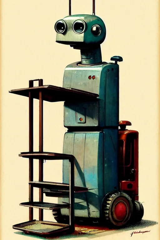 Prompt: ( ( ( ( ( 1 9 5 0 s retro future android robot forklift. muted colors., ) ) ) ) ) by jean - baptiste monge,!!!!!!!!!!!!!!!!!!!!!!!!!