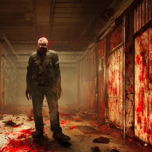 Prompt: butcher angry bloody horror zombie, detailled portrait, indoors dilapidated butchery interior, atmospheric lighting, volumetric lighting, grimdark, daytime, sharp focus, deep colours, ultra intricate detailed, octane render, unreal engine, by leesha hannigan, ross tran, thierry doizon, kai carpenter, ignacio fernandez rios