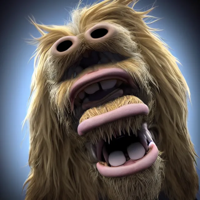 Image similar to perfectly centered portrait, happy hairy monster laughing, candid photography, by anne stokes, highly detailed, unreal engine 5