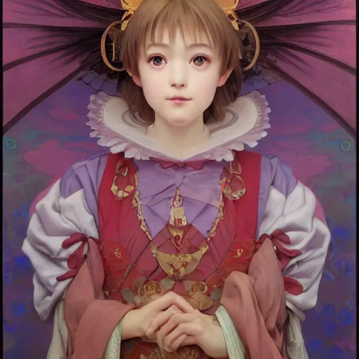 Image similar to Masterpiece portrait of a very young Sakura Kinomoto from Card Captor Sakura drawn by Donato Giancola and Tom Bagshaw, face by Artgerm and Edmund Leighton, Alphonse Mucha, background by James Jean and Gustav Klimt, 4k, french nouveau, trending on pixiv, octane render, hyperrealistic