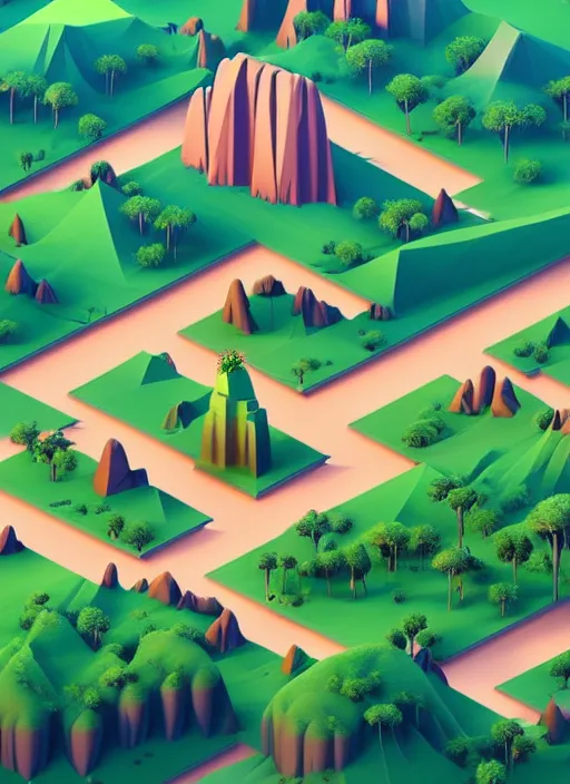 Prompt: a low poly isometric render of madagascar with baobab trees in the style of monument valley, intricate, elegant, smooth shading, soft lighting, illustration, simple, solid shapes, by magali villeneuve, jeremy lipkin and michael garmash, rob rey and kentaro miura style, octane render, zaha hadid, midsommar