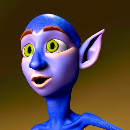 Prompt: a blue skinned male elf with yellow eyes, forwards facing, Pixar, high resolution