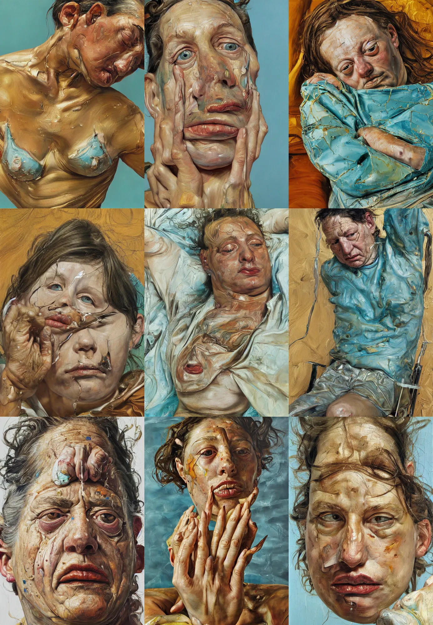 Image similar to high quality high detail painting by lucian freud and jenny saville, hd, golden eal, turquoise